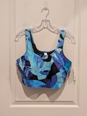 Xersion Blue Abstract Print Crop Bikini Swim Tank Top XL